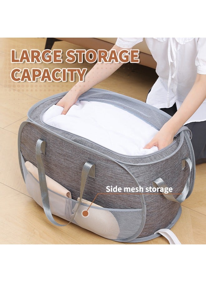 Portable Foldable Laundry Basket, Clothes Laundry Hamper with Handles and Mesh Ventilated Design, with Lid, Ideal for Apartments or Short Trips  - Image 4