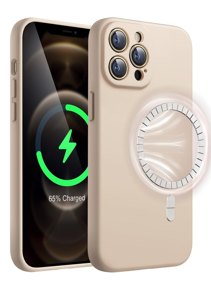 جي تيك حافظة سيليكون مغناطيسية لهاتف آيفون 12 برو ماكس 6.7 بوصة متوافقة مع غطاء هاتف MagSafe مع عدسة الكاميرا حماية كاملة ذهبي