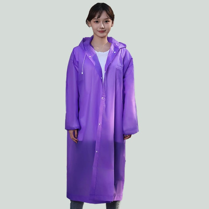 Lightweight Purple EVA Raincoat Full Length Hooded Waterproof Cape For Outdoor Travel Cycling Hiking - Image 3