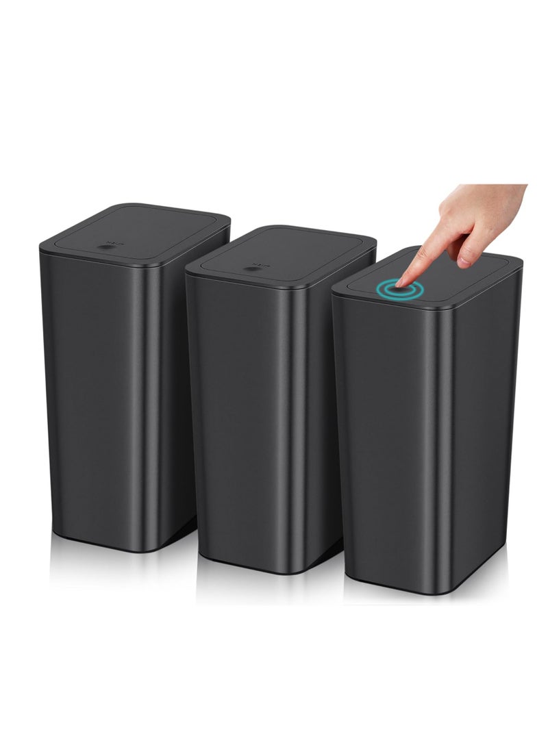 MIXDE 3 Pack Bathroom Small Trash Can with Lid,10L / 2.6 Gallon Slim Garbage Bin Wastebasket with Pop-Up Lid for Bedroom, Office, Kitchen, Craft Room, Fits Under Desk/Cabinet/Sink - Image 1