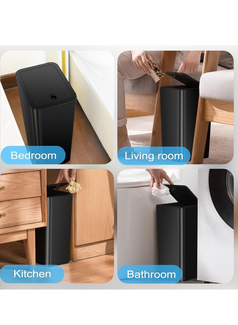 MIXDE 3 Pack Bathroom Small Trash Can with Lid,10L / 2.6 Gallon Slim Garbage Bin Wastebasket with Pop-Up Lid for Bedroom, Office, Kitchen, Craft Room, Fits Under Desk/Cabinet/Sink - Image 4