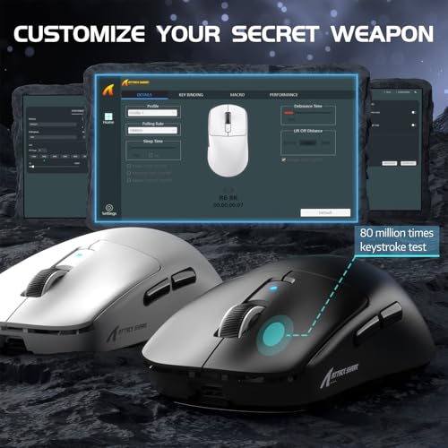 LexonElec ATTACK SHARK R6 39g SUPERLIGHT Gaming Mouse, PixArt PAW3950MAX Gaming Sensor, Wireless 8K Mouse, MCU Nodic 52840, BT/2.4G/Wired Gaming Mouse, Adjustable DPI 42000, for Win11/Xbox/PS/Mac -Black - Image 4