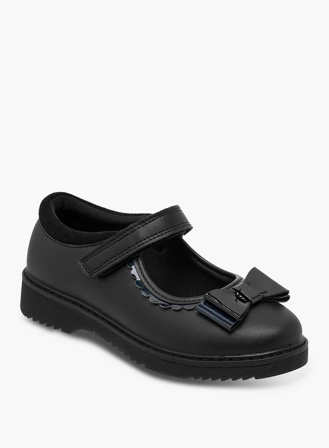 JUNIORS Girls Bow Applique Mary Jane School Shoes with Hook and Loop Closure