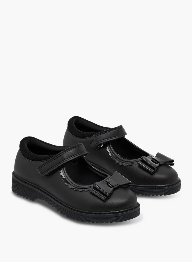 JUNIORS Girls Bow Applique Mary Jane School Shoes with Hook and Loop Closure
