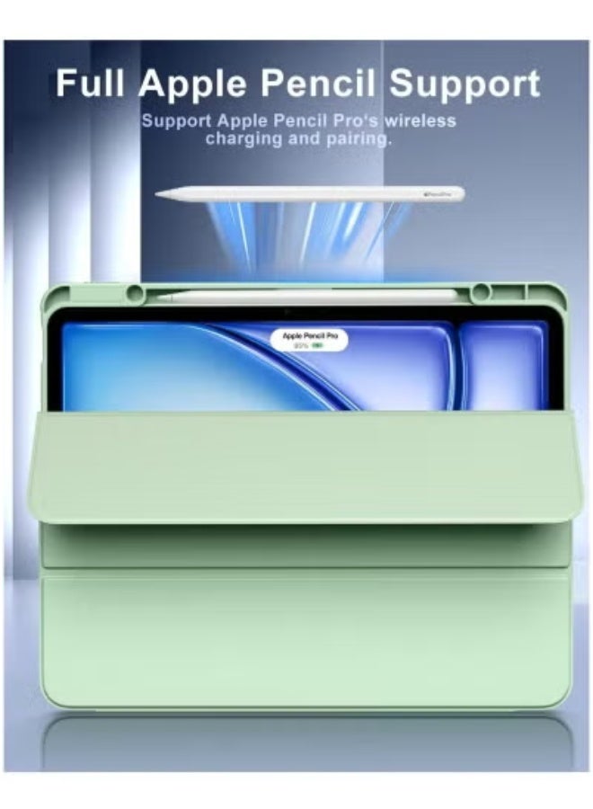 JAJEEK Case for New iPad Air 13-inch M3 M2 (2025/2024) with Pencil Holder | Slim, Lightweight Protective Cover with Clear Transparent Back Shell | Built-In Stand & Auto Wake/Sleep Function | Durable Green Case for iPad Air 13-inch | Stylish, Functional & Travel-Friendly - Image 4