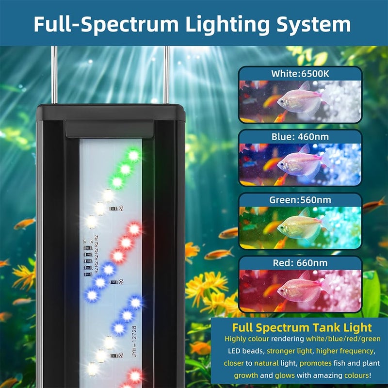 DaToo LED Aquarium Light Full Spectrum Fish Tank Light with Dimmer White Blue Red Green LEDs Fish Tank Light with Three Lighting Modes and Extendable Bracket for 8 Inch to 12 Inch Aquarium - Image 3