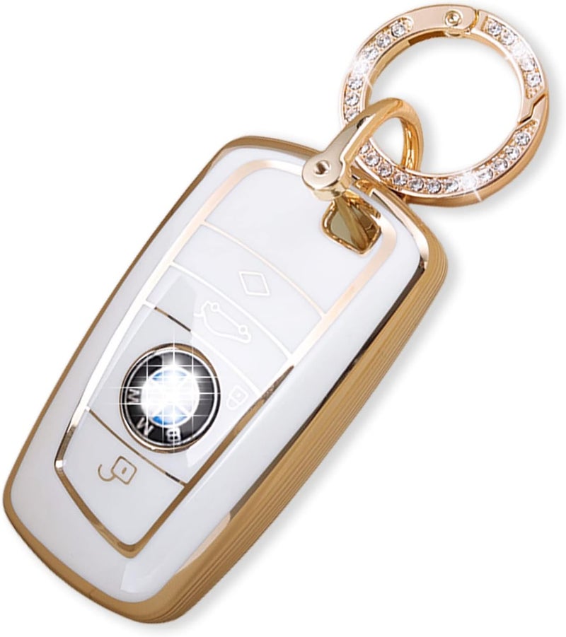RFSRZ Bling Gold White Car Key Fob Cover for BMW - Image 1