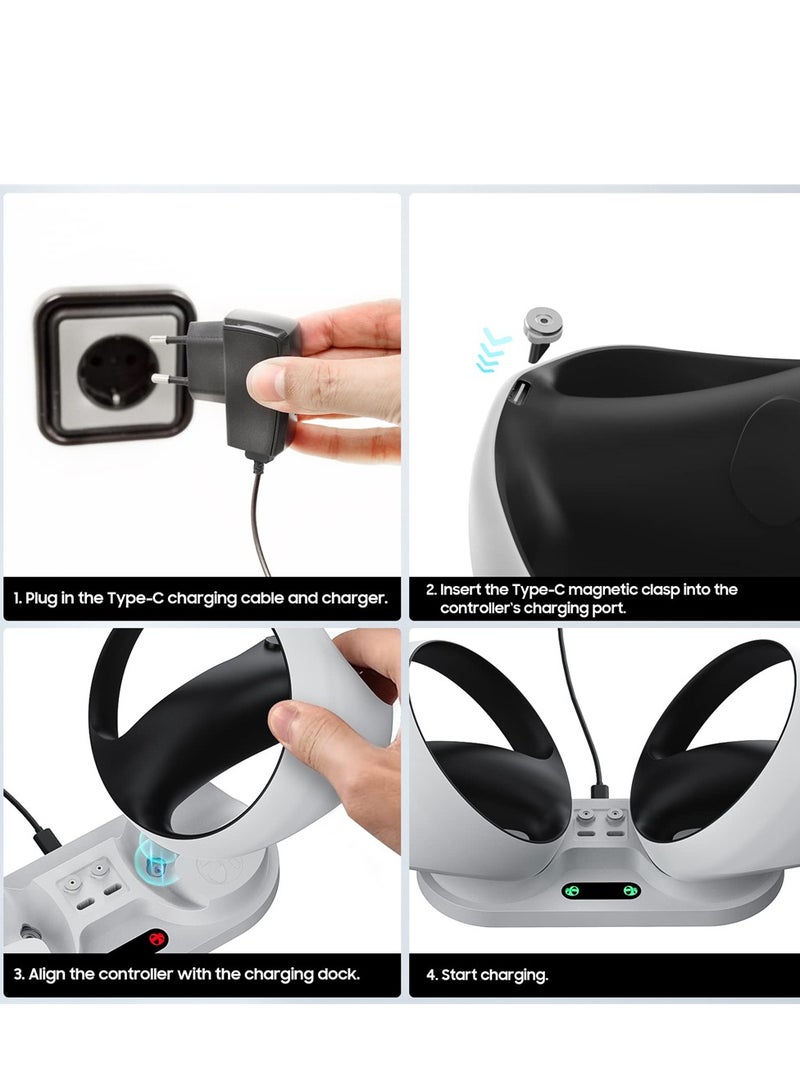Playstation VR2 Controller Charging Station - LED Desk Dock with 4 Type-C Magnetic Clasp & Cable, Compatible with PS VR2 (White) - Image 3