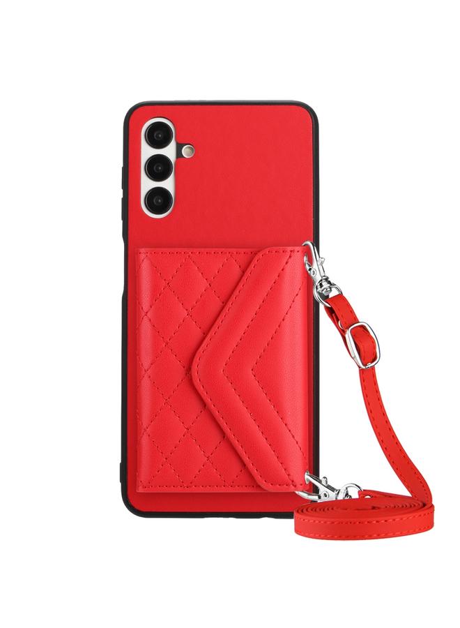 S-TOP Case For Samsung Galaxy A13 5G / A04s Rhombic Texture Card Bag RFID Phone Case with Long Lanyard - Image 1