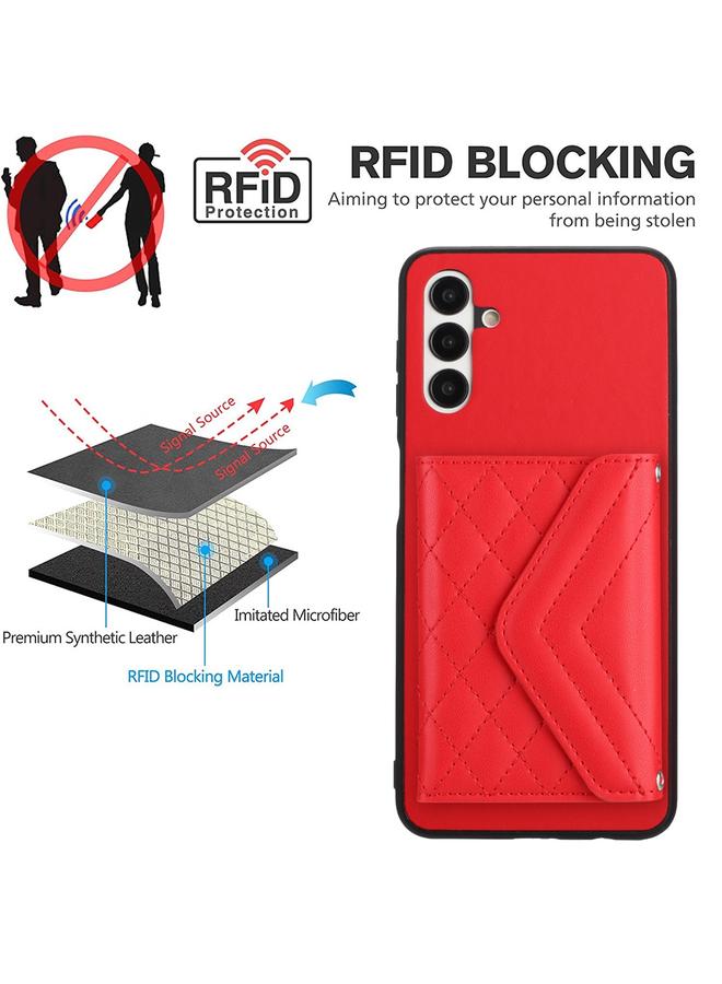 S-TOP Case For Samsung Galaxy A13 5G / A04s Rhombic Texture Card Bag RFID Phone Case with Long Lanyard - Image 5