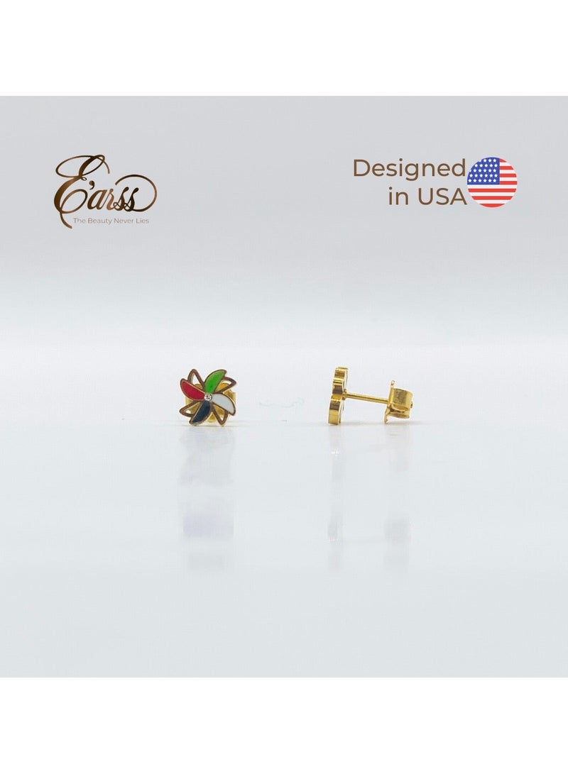 Earss Flower Shaped UAE Flag Earrings | Stainless Steel | Gold Plated - Image 2