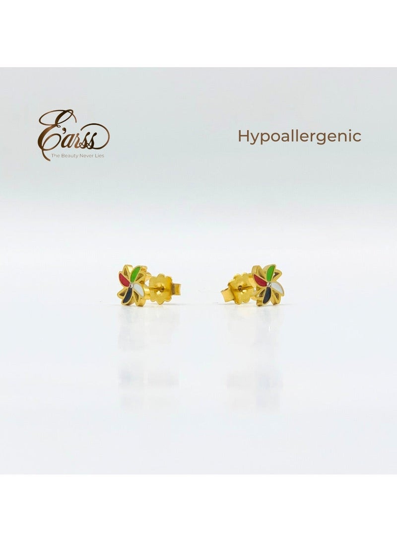 Earss Flower Shaped UAE Flag Earrings | Stainless Steel | Gold Plated - Image 3