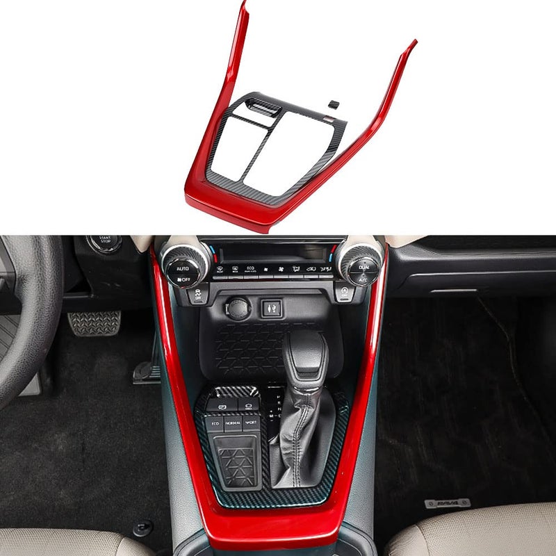 LEXLEY 3Pcs Gear Shift Frame Console Panel Trims Cover Interior Accessories ABS Trim Compatible with Toyota 2019 2020 2021 2022 2023 2024 RAV4Carbon fiberRed - Image 3