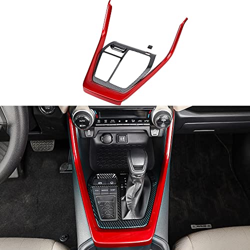 LEXLEY 3Pcs Gear Shift Frame Console Panel Trims Cover Interior Accessories ABS Trim Compatible with Toyota 2019 2020 2021 2022 2023 2024 RAV4Carbon fiberRed - Image 1