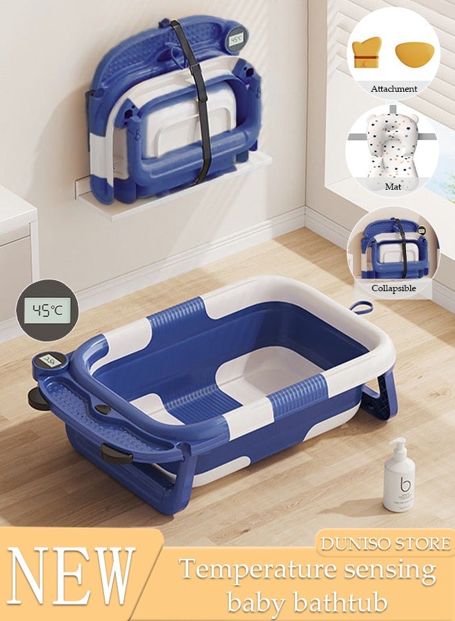 DUNISO حوض استحمام للأطفال قابل للطي، مقعد حمام للأطفال مع وسادة ناعمة ومصفاة، حوض استحمام للأطفال بقاعدة غير قابلة للانزلاق وحوض استحمام للرضع قابل للطي للأطفال حديثي الولادة والأطفال الصغار - Image 1