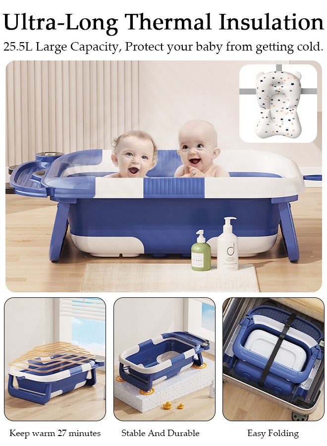 DUNISO حوض استحمام للأطفال قابل للطي، مقعد حمام للأطفال مع وسادة ناعمة ومصفاة، حوض استحمام للأطفال بقاعدة غير قابلة للانزلاق وحوض استحمام للرضع قابل للطي للأطفال حديثي الولادة والأطفال الصغار - Image 3