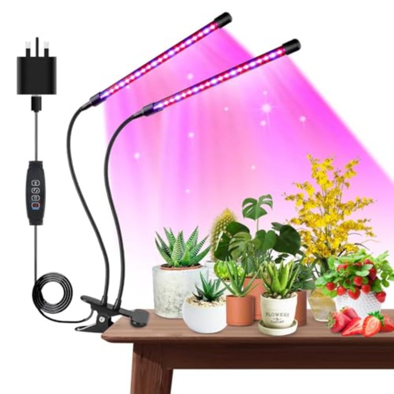 Plant Growing Lamp 2 Heads Red and Blue LED Grow Light Flexible Gooseneck for Indoor Plants 3/9/12H Timer 3 Spectral Modes 10 Dimmable Levels - Image 1