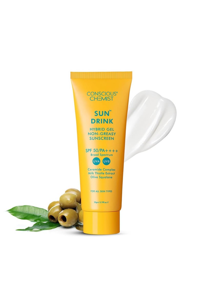 Conscious Chemist® Dewy Ceramide Sunscreen SPF 50 PA++++ | For Oily Skin | UVA/UVB & Blue Light Protection | Fragrance-Free | For Men & Women, All Skin Type - Sun Drink | 20g - Image 1