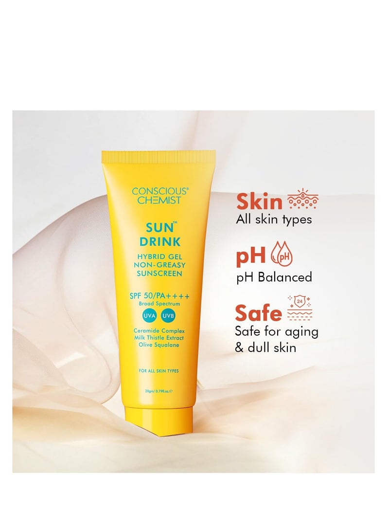 Conscious Chemist® Dewy Ceramide Sunscreen SPF 50 PA++++ | For Oily Skin | UVA/UVB & Blue Light Protection | Fragrance-Free | For Men & Women, All Skin Type - Sun Drink | 20g - Image 5