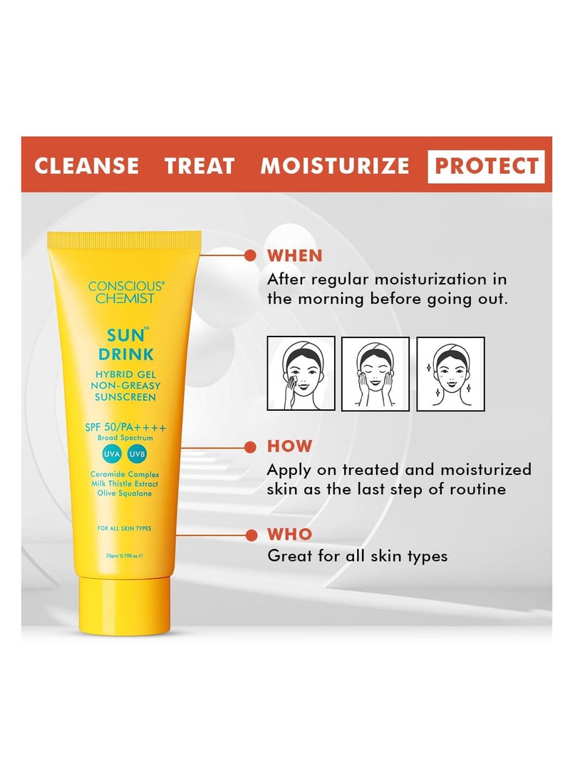 Conscious Chemist® Dewy Ceramide Sunscreen SPF 50 PA++++ | For Oily Skin | UVA/UVB & Blue Light Protection | Fragrance-Free | For Men & Women, All Skin Type - Sun Drink | 20g - Image 4
