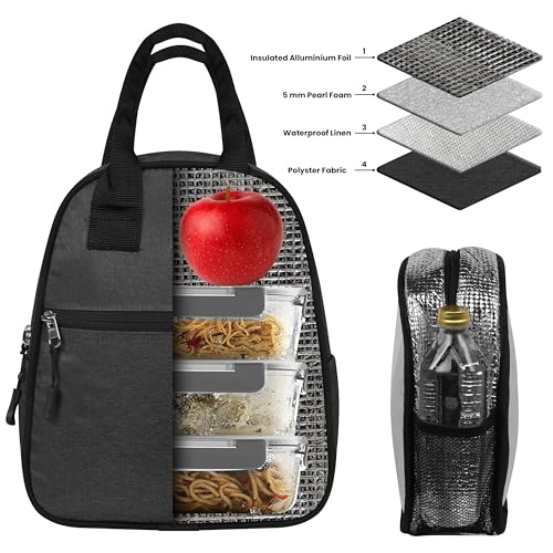 TRIP ON GO Insulated Lunch Bags for Office Men Kids and Girls Tote Women School Picnic College, Meal Holder Tiffin Bag with Bottle Compartment for Lunch Boxes, Khadi (Black) - Image 4