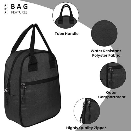 TRIP ON GO Insulated Lunch Bags for Office Men Kids and Girls Tote Women School Picnic College, Meal Holder Tiffin Bag with Bottle Compartment for Lunch Boxes, Khadi (Black) - Image 3