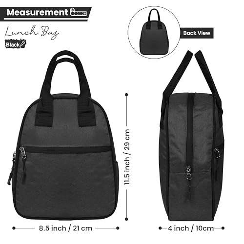 TRIP ON GO Insulated Lunch Bags for Office Men Kids and Girls Tote Women School Picnic College, Meal Holder Tiffin Bag with Bottle Compartment for Lunch Boxes, Khadi (Black) - Image 2
