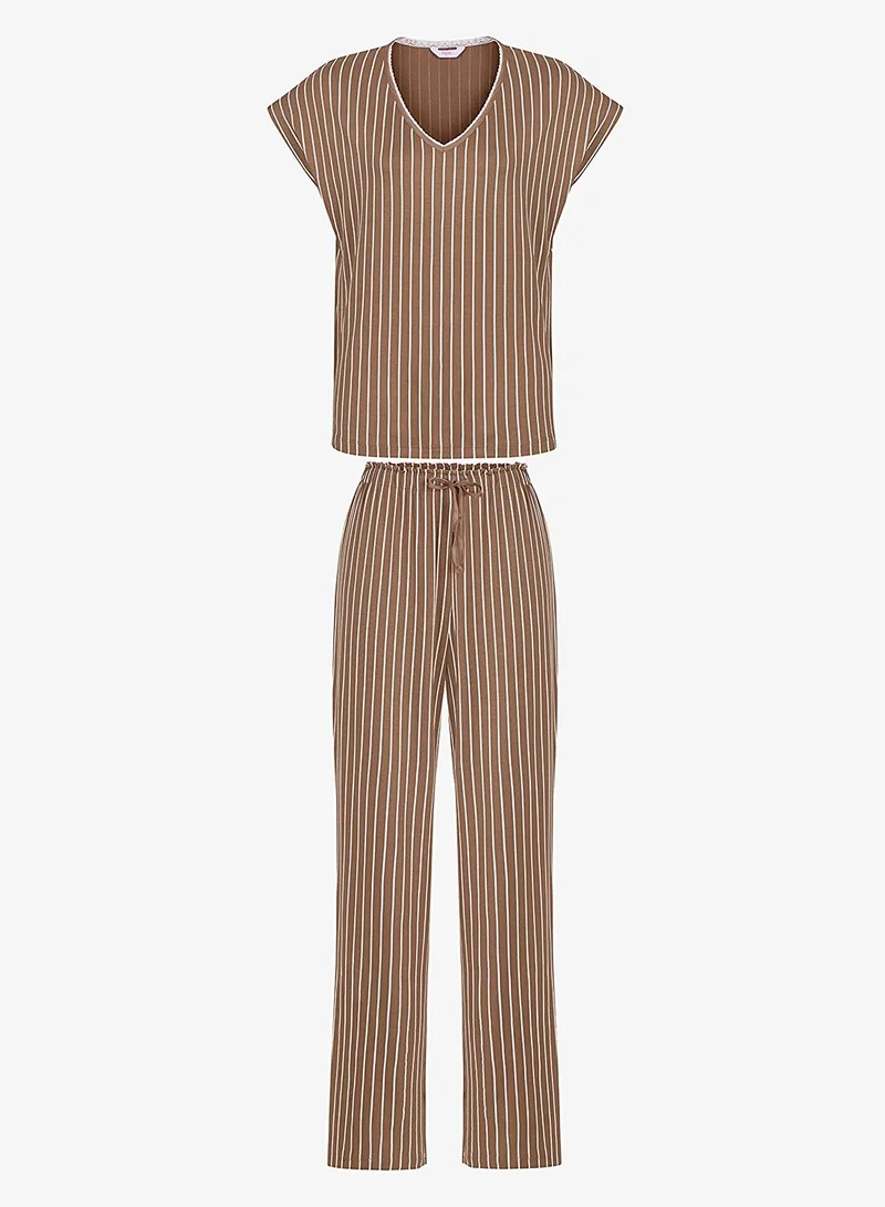 Penti Women's Viscose Lounge Hera Shorts Sleeve Pajama Set - Light Brown