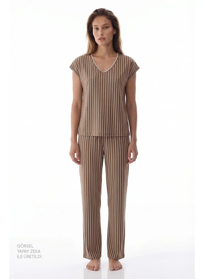 بنتي Penti Women's Viscose Lounge Hera Shorts Sleeve Pajama Set - Light Brown