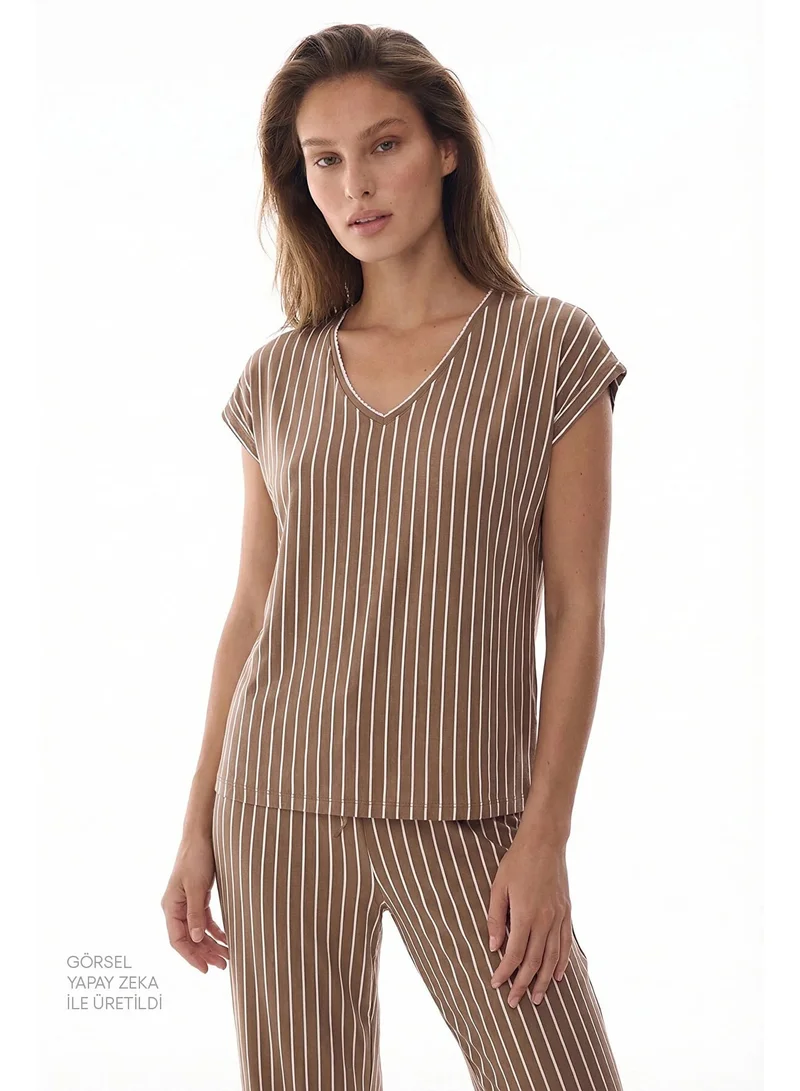 بنتي Penti Women's Viscose Lounge Hera Shorts Sleeve Pajama Set - Light Brown