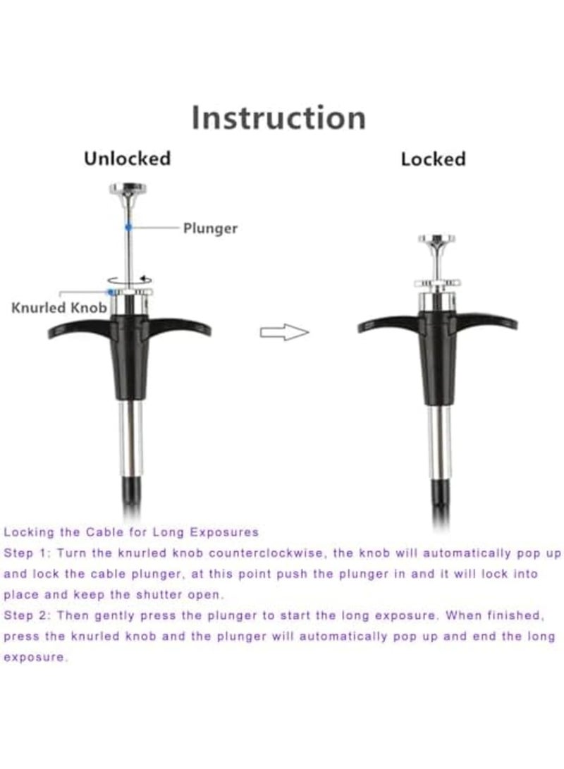 SYOSI Professional Mechanical Shutter Release Cable - Threaded Bulb-Lock Design for Long Exposure Photography, Universal Compatibility with DSLR & Mirrorless Cameras (Black, (2.3FT/70cm)) - Image 3