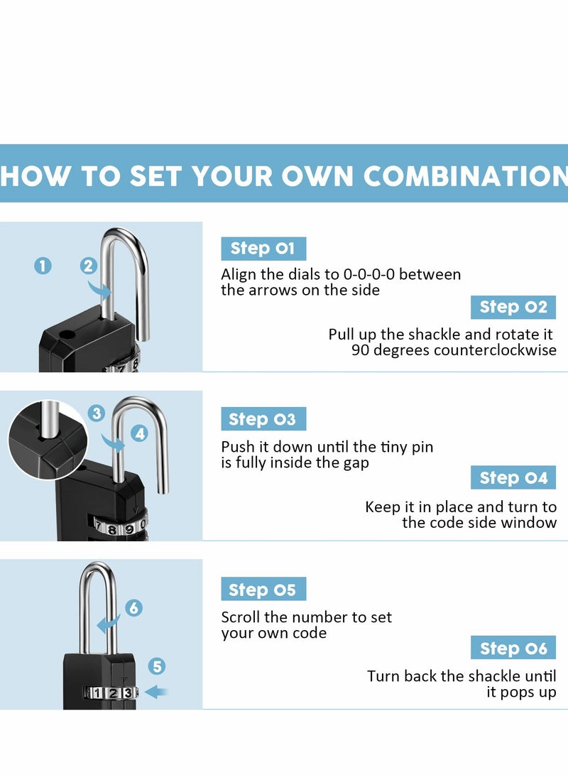 Travel Combination Locks Set of 6, 3 Digit Padlocks for Suitcases, Gym Lockers, Toolboxes and School Bags - Image 4