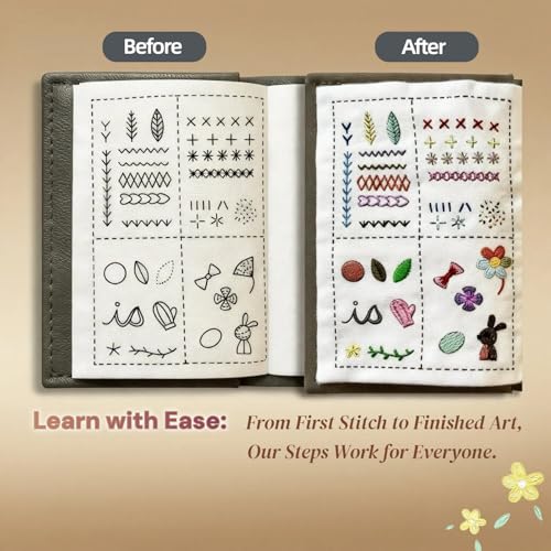 Spazoro 2026 Upgraded Embroidery Stitch Book & Complete Kit for Beginners | Includes Embroidery Hoop,86 Tools,65 Water-Soluble Patterns & 106 Stitches With Guides,Portable Craft Set for Adults & DIY Lovers - Image 4