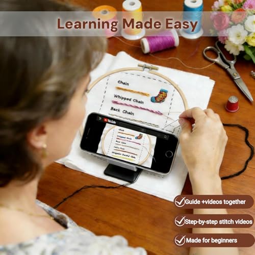 Spazoro 2026 Upgraded Embroidery Stitch Book & Complete Kit for Beginners | Includes Embroidery Hoop,86 Tools,65 Water-Soluble Patterns & 106 Stitches With Guides,Portable Craft Set for Adults & DIY Lovers - Image 3