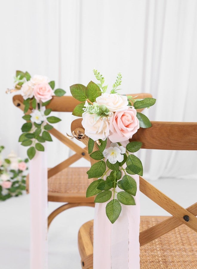 DreamBuilt Set of 10 Wedding Aisle Decorations for Ceremony, Pink Pew Flowers for Church Chair Decorations, Chair Back Floral Decorations with Chiffon Ribbon - Image 3