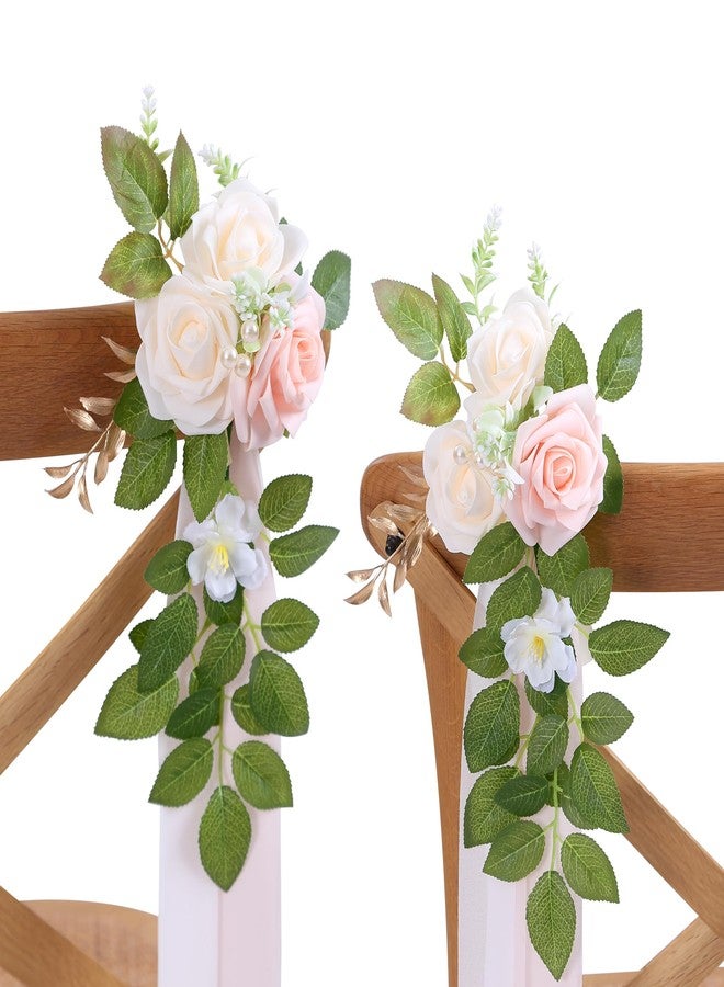 DreamBuilt Set of 10 Wedding Aisle Decorations for Ceremony, Pink Pew Flowers for Church Chair Decorations, Chair Back Floral Decorations with Chiffon Ribbon - Image 1