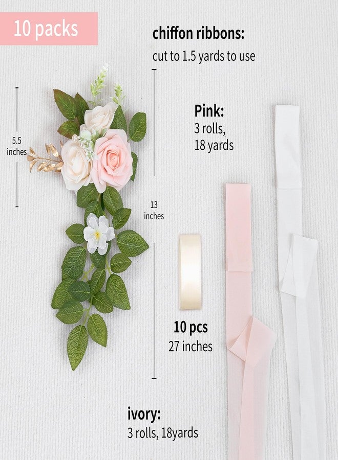DreamBuilt Set of 10 Wedding Aisle Decorations for Ceremony, Pink Pew Flowers for Church Chair Decorations, Chair Back Floral Decorations with Chiffon Ribbon - Image 2