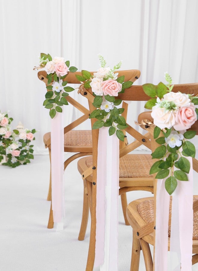 DreamBuilt Set of 10 Wedding Aisle Decorations for Ceremony, Pink Pew Flowers for Church Chair Decorations, Chair Back Floral Decorations with Chiffon Ribbon - Image 4