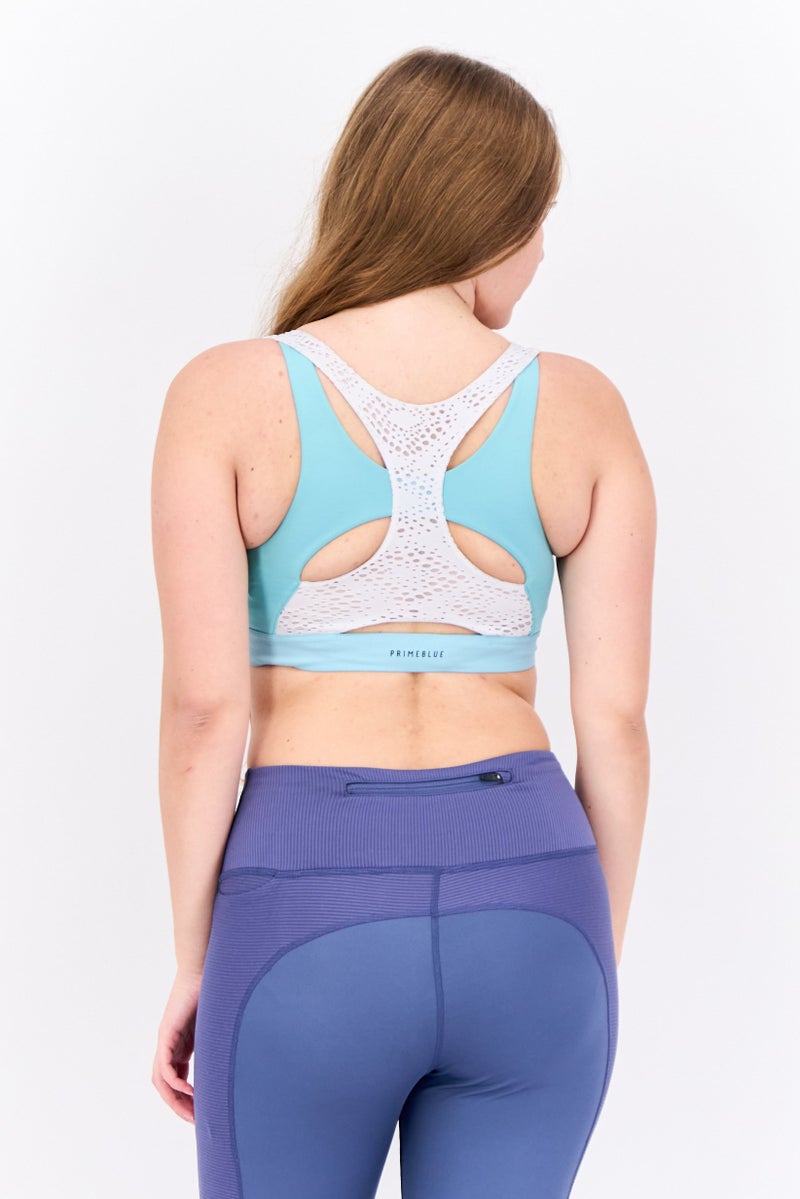Adidas Women Padded Brand Logo Training Sport Bra, Turquoise - Image 3