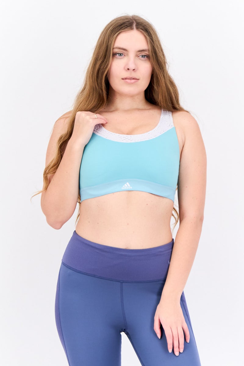 Adidas Women Padded Brand Logo Training Sport Bra, Turquoise - Image 1