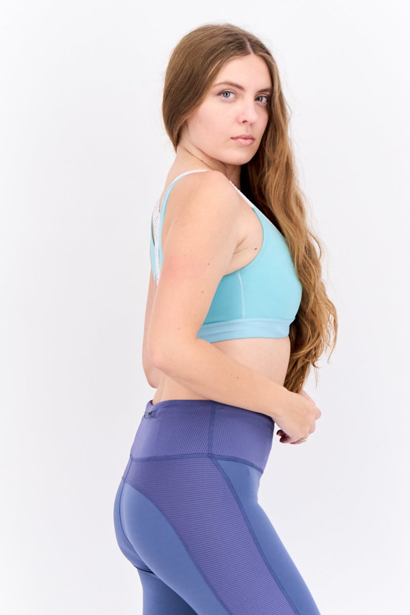 Adidas Women Padded Brand Logo Training Sport Bra, Turquoise - Image 2