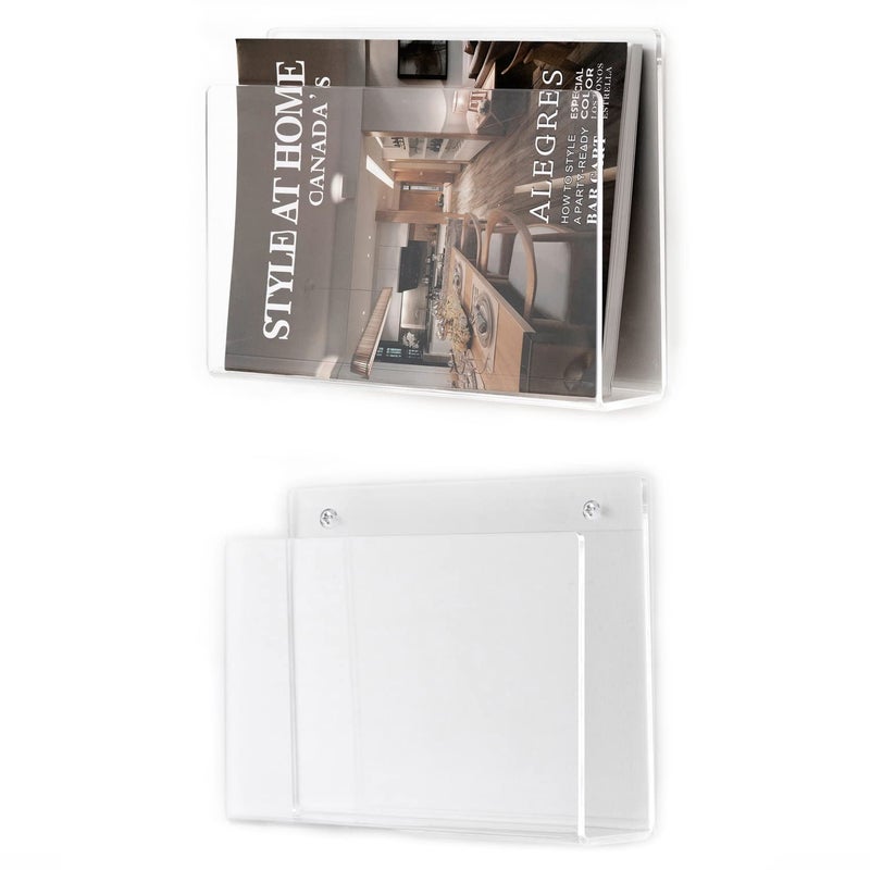 XOHYW 2 Pcs Magazine Holder Wall Mount Clear Acrylic Magazine Rack Organizer Folder Bookshelf File Storage Rack for Waiting Room Living Room Office Home Display