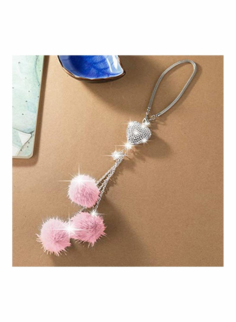 Bling Car Mirror Accessories For Women And Men Love Heart Pink Plush Ball Rinestones Diamond Crystal Rear View Charms Lucky Hanging - Image 5