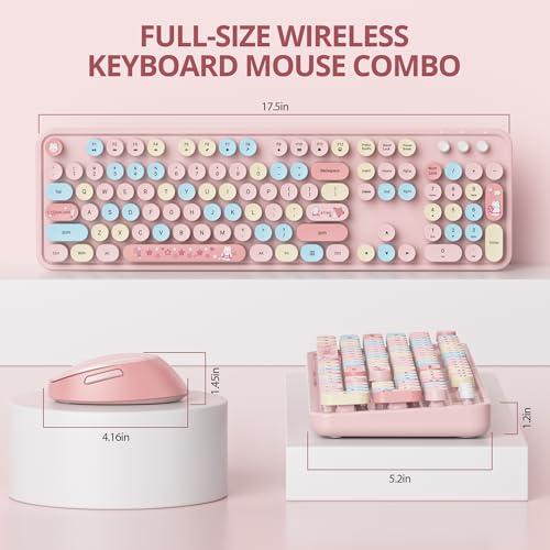 Owpkeenthy Pink Keyboard and Mouse Wireless, Cute Colorful Typewriter Keyboard Full-Sized with Number Pad Round Keycaps for Desktop, Laptop and Computer(Coloful Pink) - Image 3