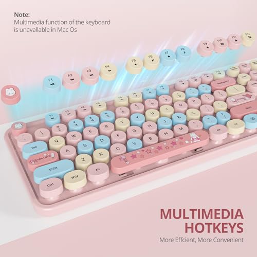 Owpkeenthy Pink Keyboard and Mouse Wireless, Cute Colorful Typewriter Keyboard Full-Sized with Number Pad Round Keycaps for Desktop, Laptop and Computer(Coloful Pink) - Image 5