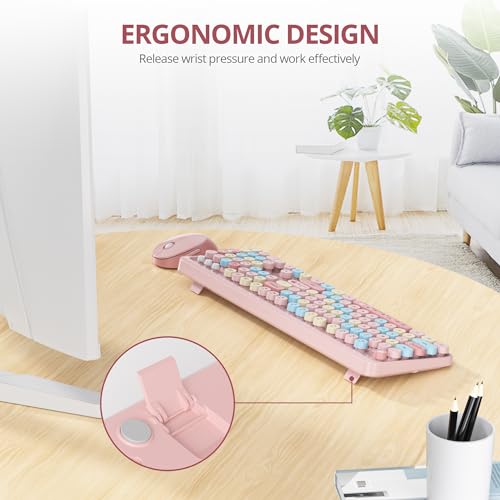 Owpkeenthy Pink Keyboard and Mouse Wireless, Cute Colorful Typewriter Keyboard Full-Sized with Number Pad Round Keycaps for Desktop, Laptop and Computer(Coloful Pink) - Image 4