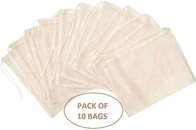 WUD Cotton Drawstring Bags, Set of 10, for Storing Goodies, Candies, Cosmetics, Jewellery, Small craft articles - Image 2