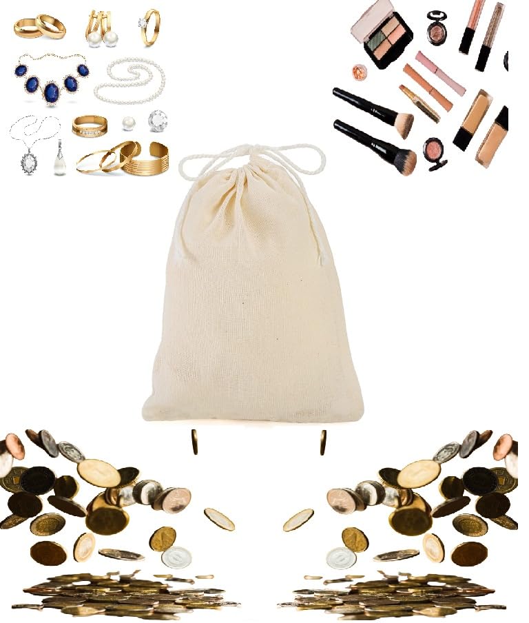 WUD Cotton Drawstring Bags, Set of 10, for Storing Goodies, Candies, Cosmetics, Jewellery, Small craft articles - Image 3
