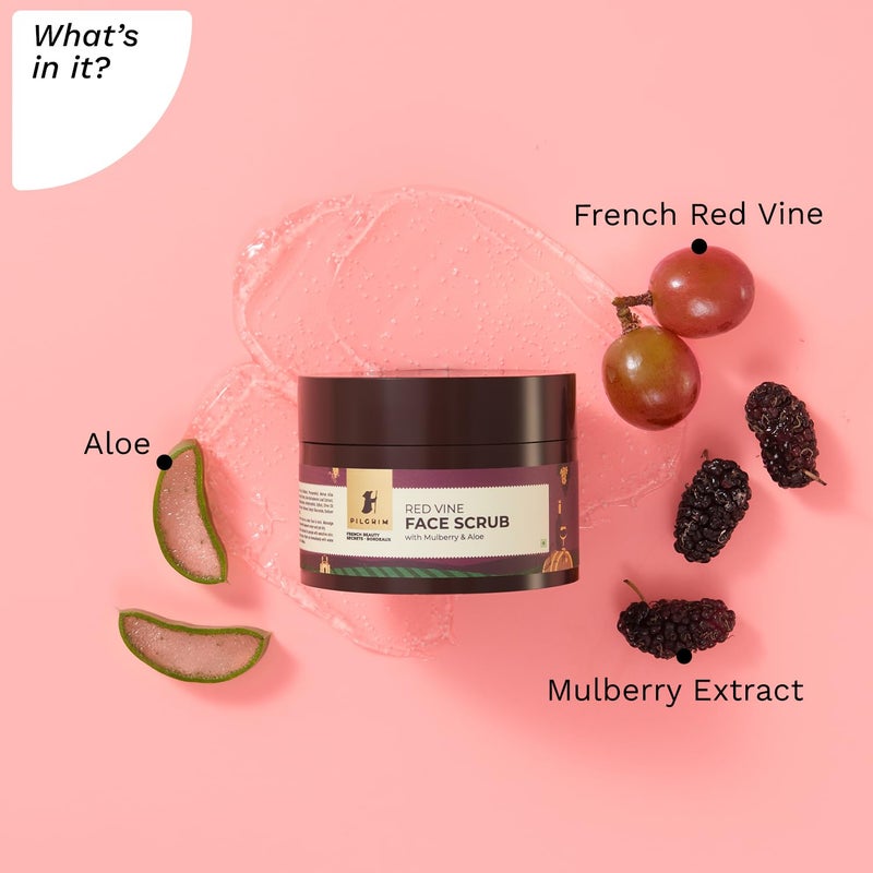PILGRIM PILGRIM French Red Vine Face Scrub with Mulberry Extract Aloe for Glowing Skin Tan Removal DePigmentation Dry Oily Combination Skin Men Women 50gm - Image 3