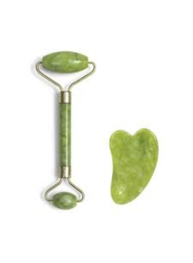 فلوليس بكرة تدليك الوجه من حجر اليشم وأداة جواشا الهيمالايا الطبيعي للوجه والرقبة لعلاج تجاعيد البشرة -  أدوات العناية بالبشرة لمكافحة الشيخوخة للوجه والرقبة والعينين من جايد مكونة قطعتين - Image 3